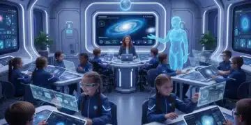 Students learning with AI-powered educational tools in a modern classroom setting.
