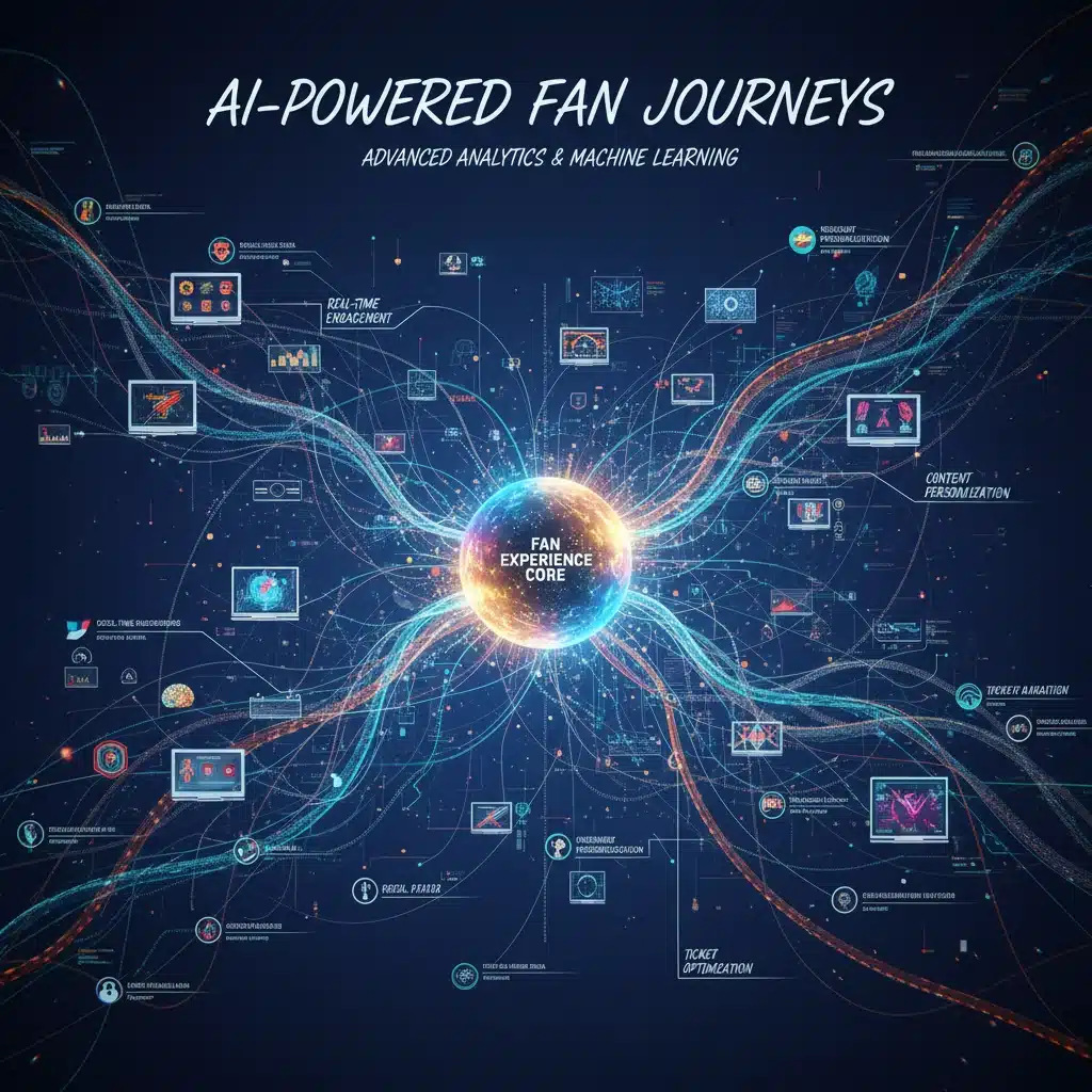 Intricate network illustrating data flow and AI-powered personalized fan experiences.