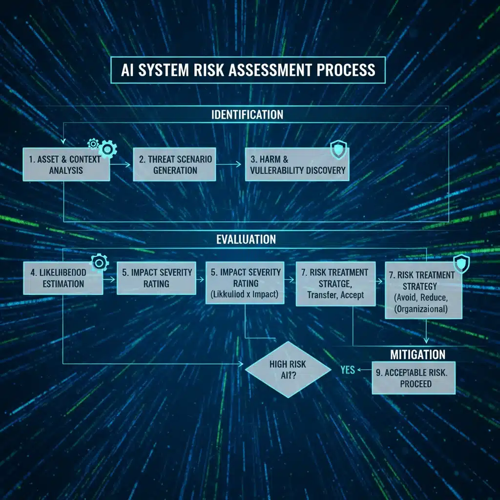 Flowchart detailing AI risk assessment and mitigation strategies for regulatory compliance.