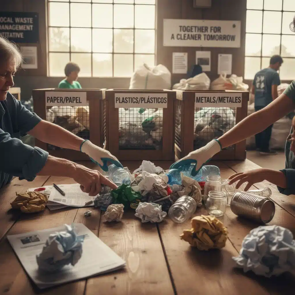Hands sorting recyclables at community center