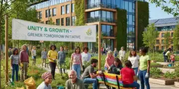 Diverse community collaborating on sustainable project