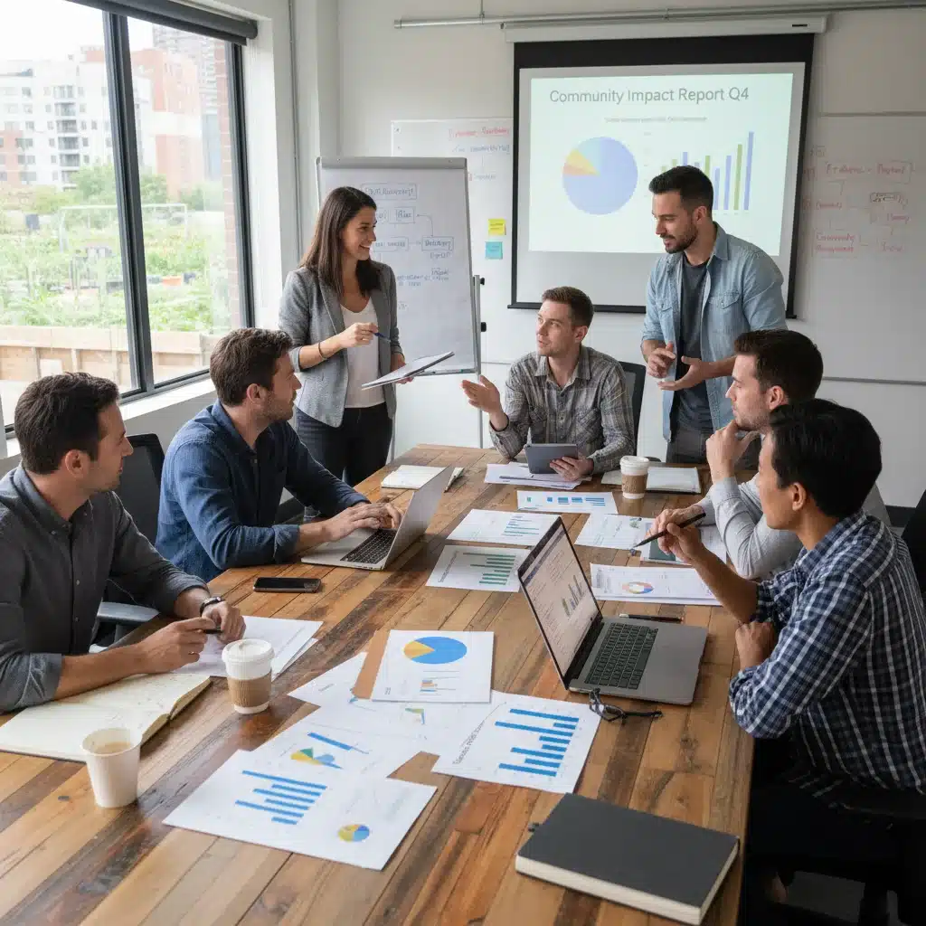 Team of program managers and analysts collaborating on data-driven strategies