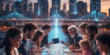 Digital Inclusion 2026: Closing the Broadband Gap for 10 Million Americans Diverse community connecting with digital devices, symbolizing broad internet access and digital inclusion success.