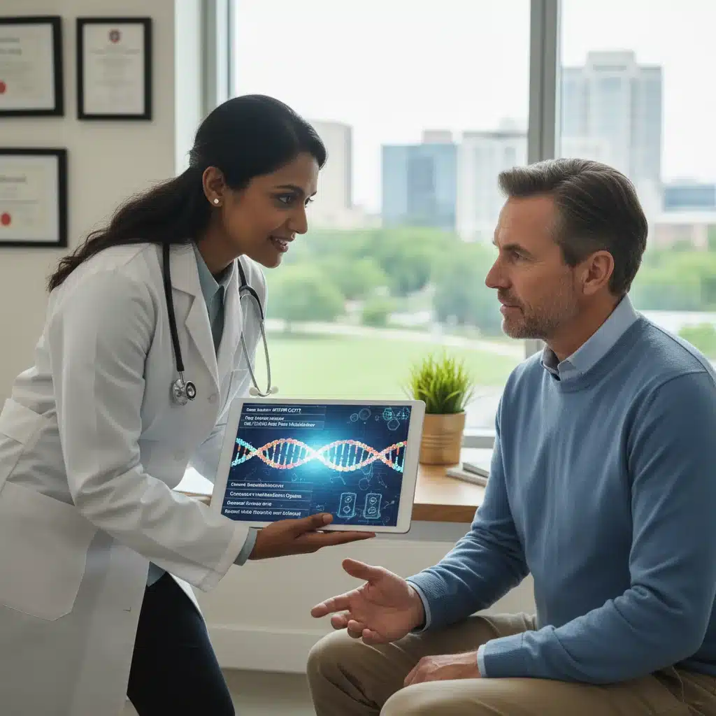 Doctor explaining personalized genetic treatment plan to patient.