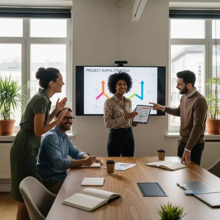 Engaged employees collaborating in a modern office, symbolizing effective quiet quitting solutions.