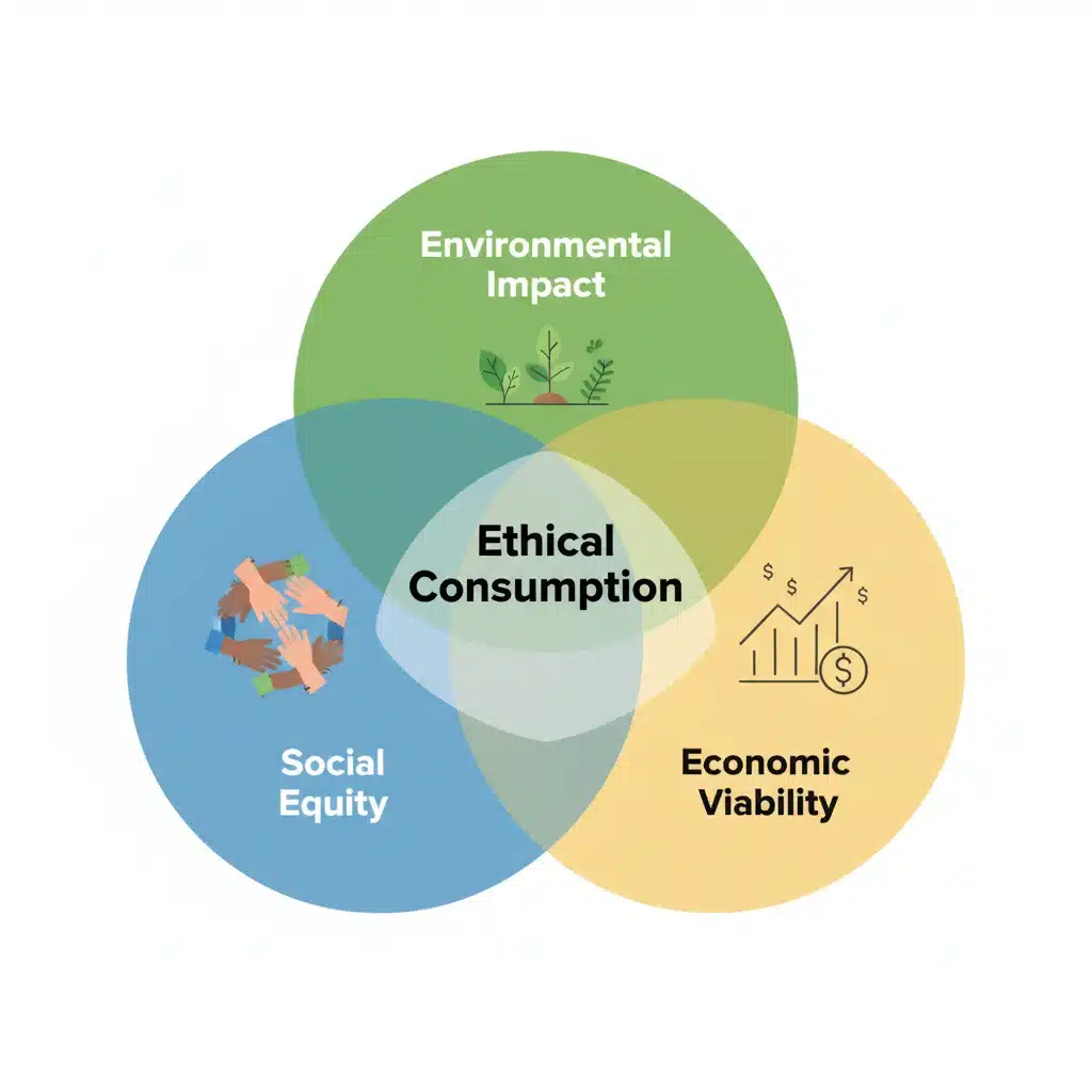 Venn diagram showing intersection of environmental, social, and economic factors in ethical consumption