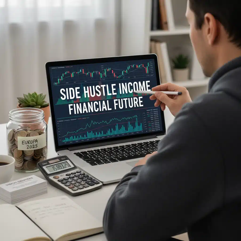 Individual analyzing financial data from their side hustle, demonstrating financial planning.
