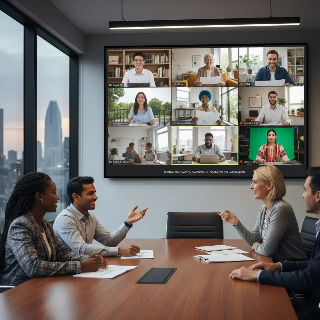 Diverse tech team collaborating seamlessly through a video conference, showcasing effective hybrid communication.