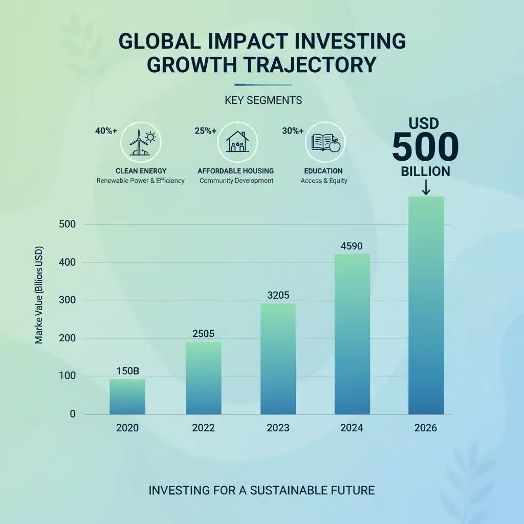 Infographic showing the projected growth of the impact investing market to 0 billion by 2026.