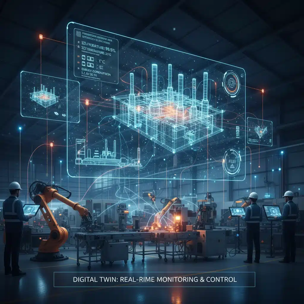 Industrial IoT network visualizing real-time factory data