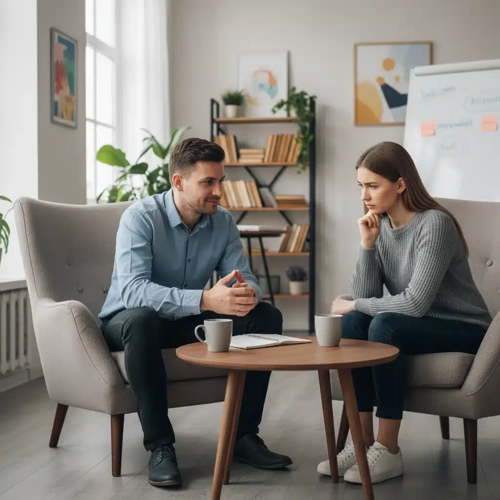 Manager providing supportive one-on-one feedback to an employee, fostering open communication.