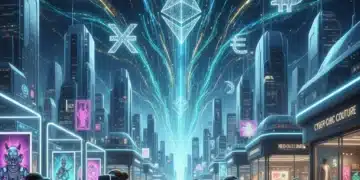 Metaverse Economy: Projecting a $500 Billion Market by Late 2026 Metaverse economic landscape with digital avatars, virtual stores, crypto symbols, and data streams representing growth.