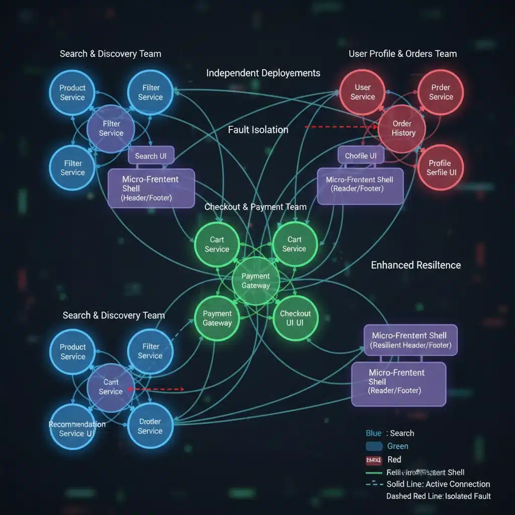 Network diagram illustrating resilience and fault isolation in micro-frontends architecture