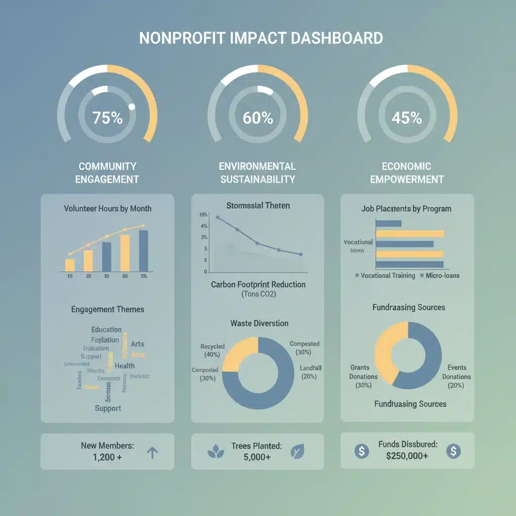 Interactive data dashboard displaying key performance indicators for a nonprofit organization.