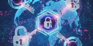Quantum computing impact on cybersecurity, showing vulnerable digital locks