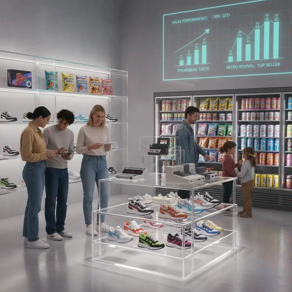 Modern retail display showcasing retro-inspired products, highlighting successful nostalgia-driven marketing and consumer purchasing.