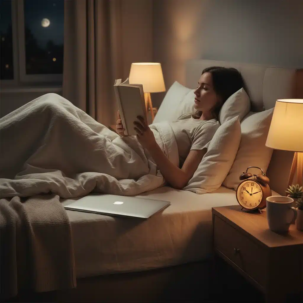 Person reading a physical book before bed, avoiding screens