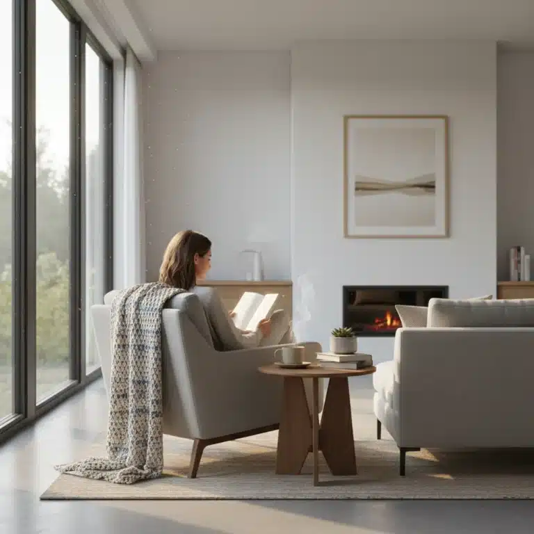 Person relaxing in a sunlit room, embodying slow living principles
