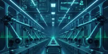Futuristic smart manufacturing factory with AI and IoT integration