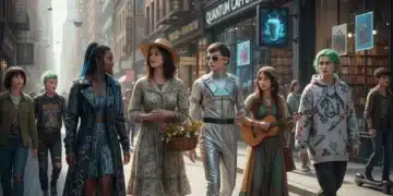 Diverse subculture members on a city street, interacting with local businesses in 2026, showcasing economic impact.