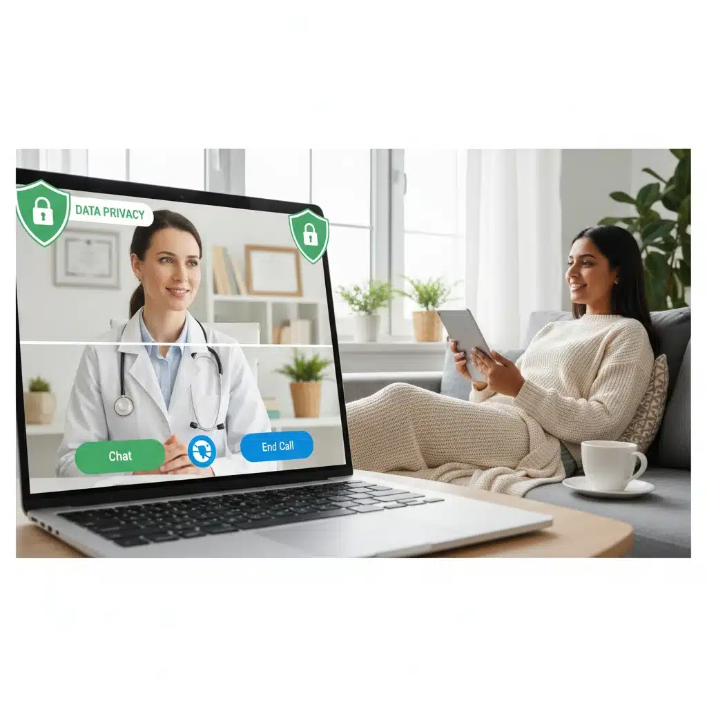 Telehealth session connecting patient with mental health professional remotely.