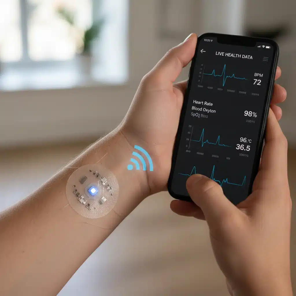 Wearable biosensor patch monitoring vital signs on an arm