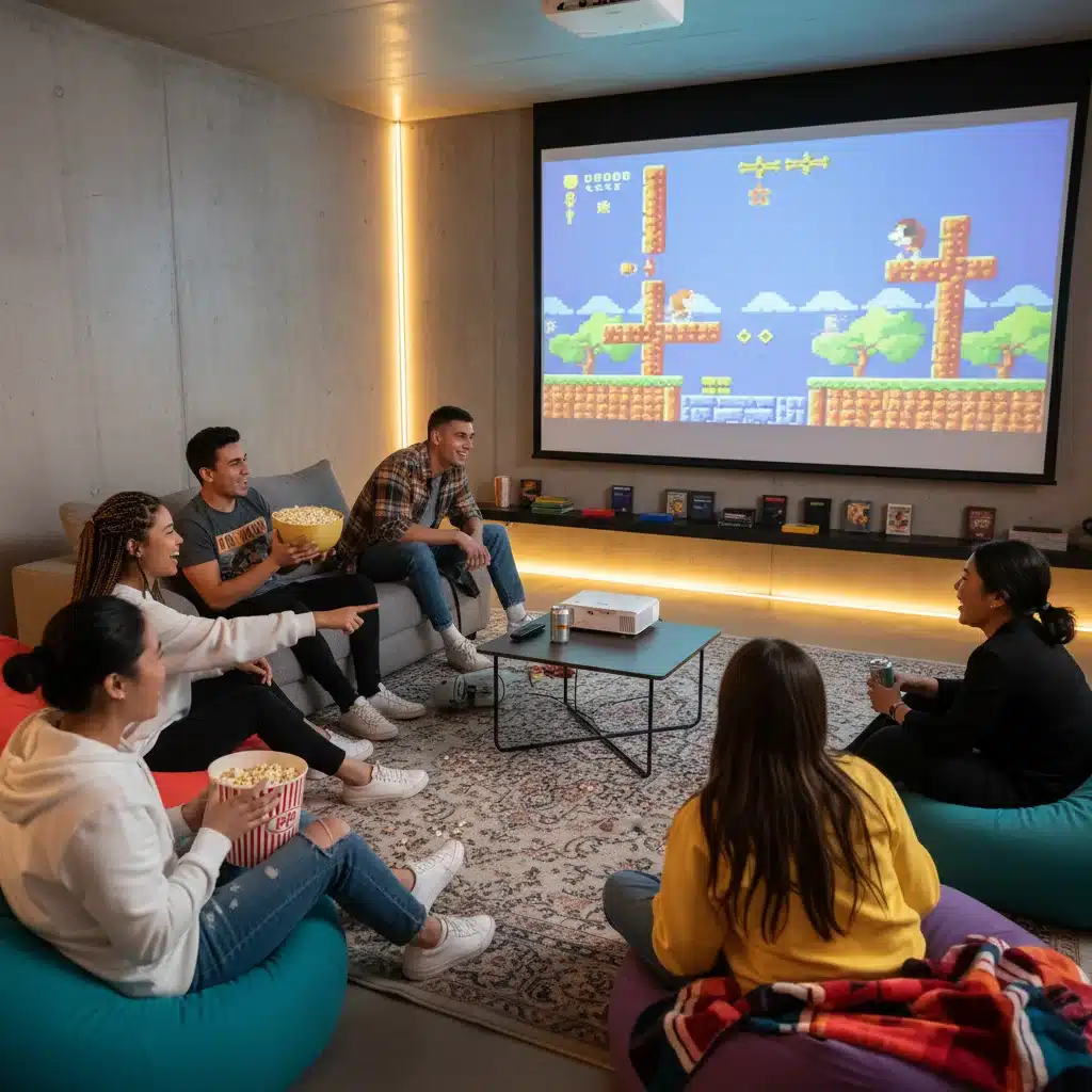 Diverse young adults enjoying a classic 90s cartoon, illustrating the shared experience of nostalgic pop culture.