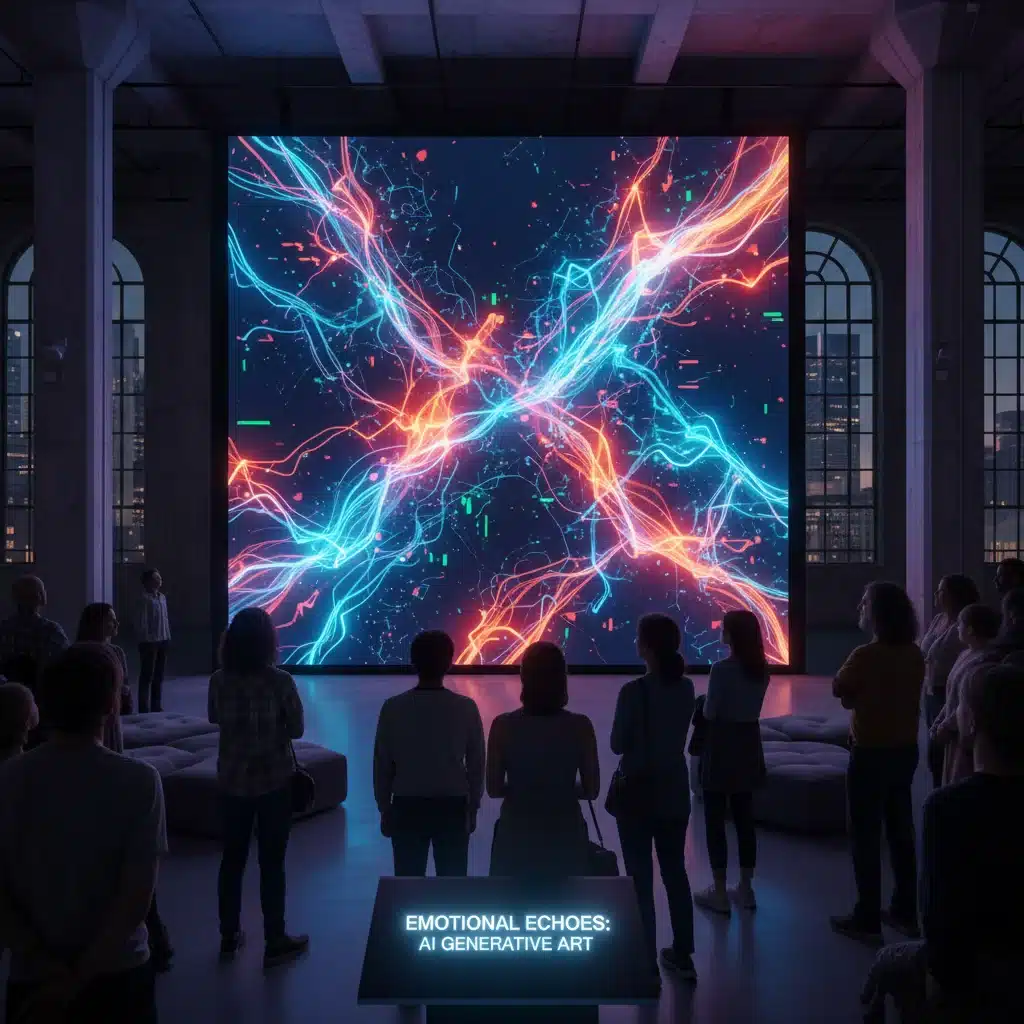 Audience viewing AI-powered generative art installation in an American gallery