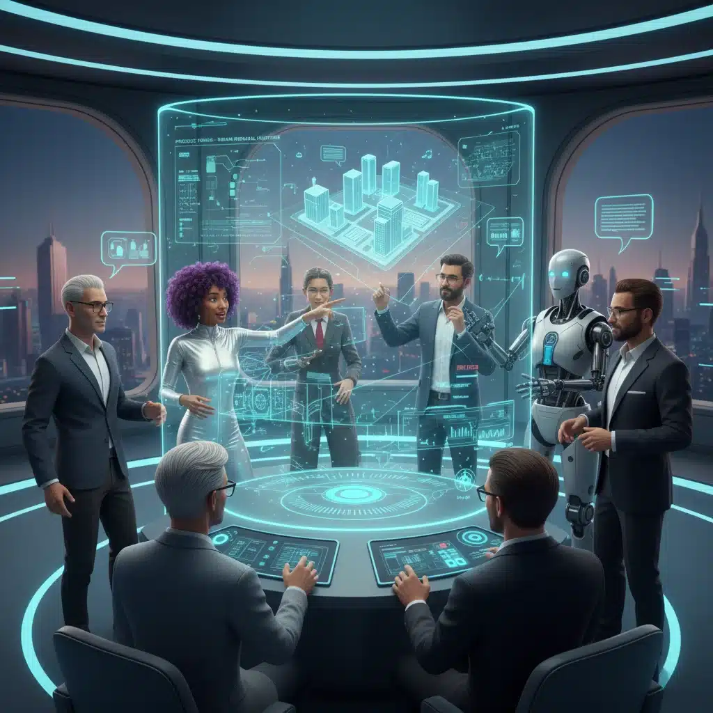 Avatars collaborating in a virtual meeting room