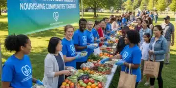 Community members receiving fresh produce from a national food relief program.