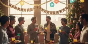 Diverse group celebrating modern American holidays with joy and inclusivity