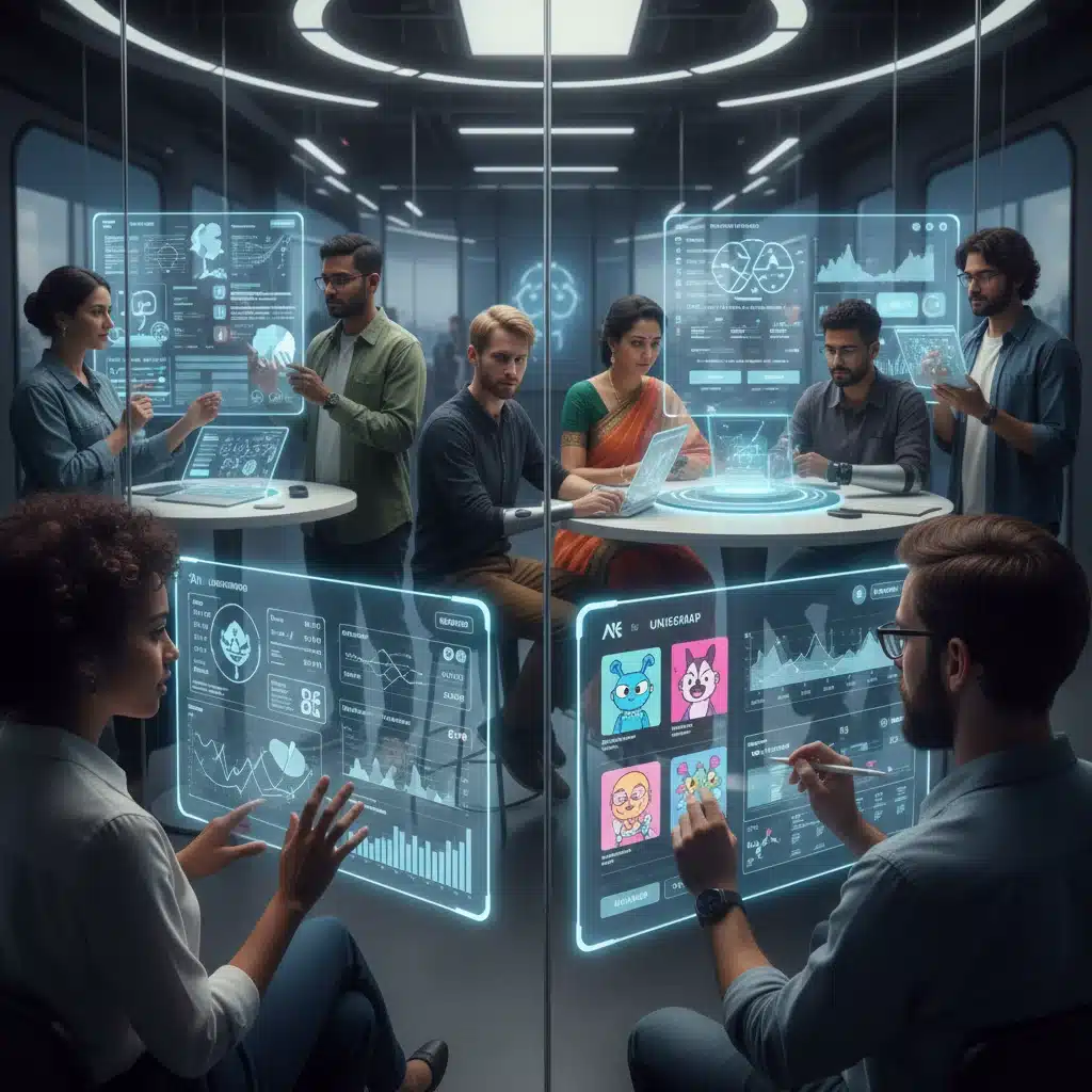 Diverse users interacting with various decentralized applications