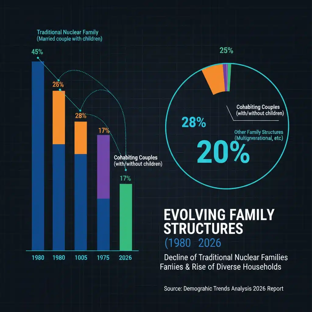 Chart showing shifting demographic trends in US family types